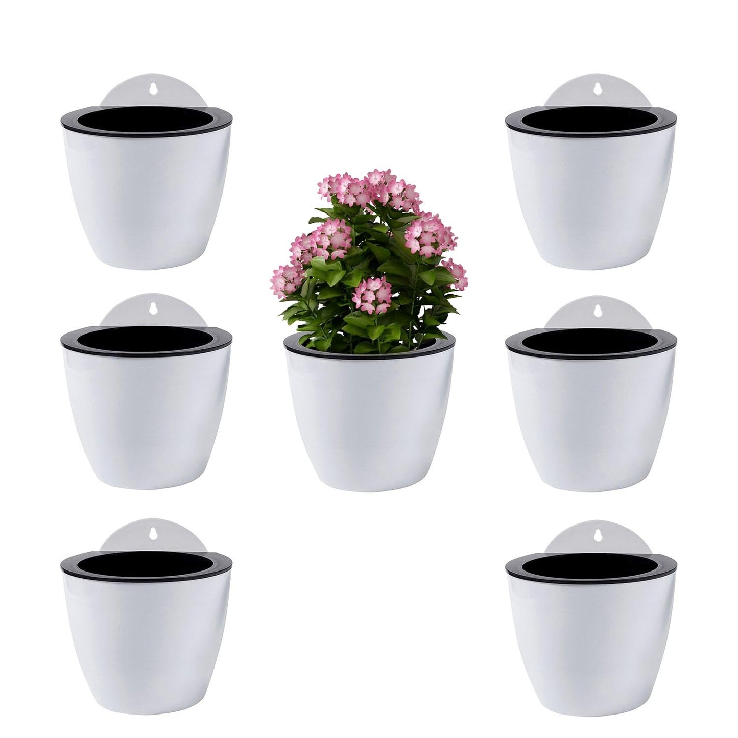 ShoppeWatch Self Watering Wall Planters for Indoor Plants 7 Pack Large 7 Inch with Hooks | Outdoor Railing Planters | Wall Pots for Plants | Wall Hanging Planters | White Wall Mounted Planters PL35