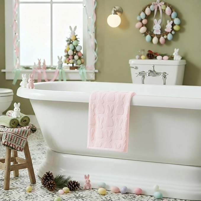 Artoid Mode 1 Pc Pink 3D Rabbit Jacquard Easter Hand Towels