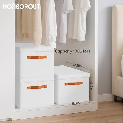Homsorout Storage Bins with Lids - Large Fabric Closet Bins with Lid, 6 Pack Clothes Organizers and Storage, Collapsible Stackable Cube Basket for Home, Office, Dorm, White