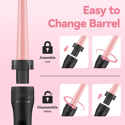 MOCEMTRY 5 in 1 Curling Wand Set (0.35"-1.25") with 3 Barrel Hair Crimper, Bubble Curling Wand and 3 Ceramic Barrels, Curling Iron 1 inch Crimper Hair Tool Waver with Two Temp Control, Gifts for Women