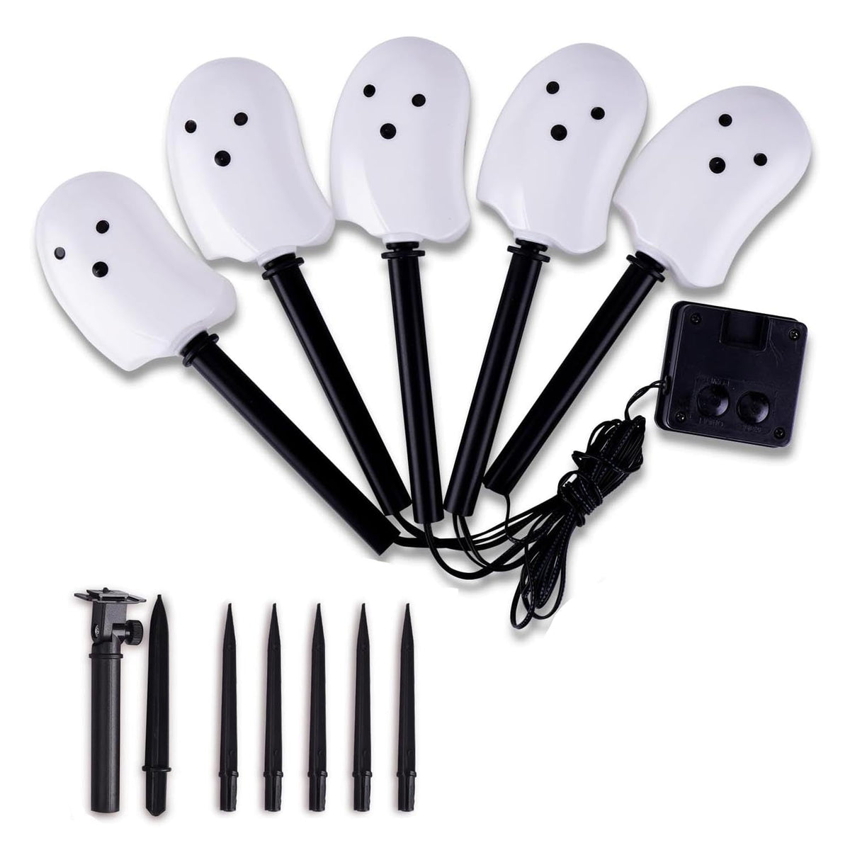 Halloween Solar Lights for Outdoor Decorations, 5 Pack Ghost Pathway Lights, Solar Ghost Lights for Garden, Yard, Party Halloween Decor（Dull）