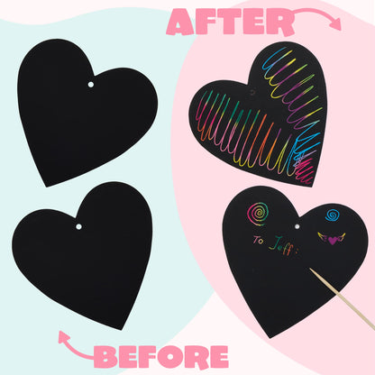 JOYIN 36 Packs Valentines Day Gifts Cards for Kids Magic Color Scratch Heart Rainbow Scratch Paper Heart Valentine Crafts and Art for Kids Classroom Exchange Create Rainbow Art Without Ink
