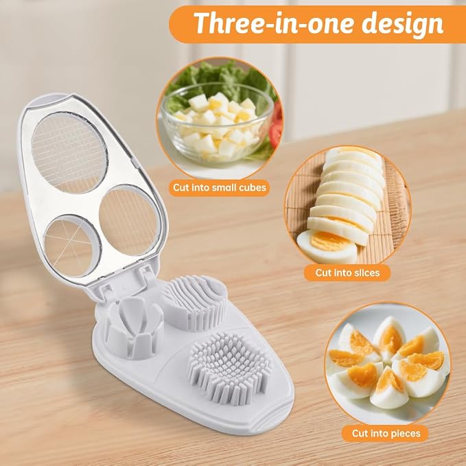 Egg Slicer for Hard Boiled Eggs 3 In 1, 3 Slicing Modes Eggs Dicer, Stainless Steel Egg Cutter, Kitchen Chopper Tool for Egg, Butter, Strawberry, Tomato, Mushroom, and Grape, Dishwasher Safe