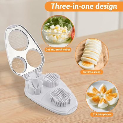 3 in 1 Boiled Egg Slicer, 3 Slice Modes Chopper Cutter with Brush, Manual Egg Slicer Steel Wire Dicer for Hard Boiled Eggs, Kitchen Gadget for Soft Fruit Butter, Labor Saving