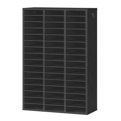 HOOBRO Literature Organizer, 48 Compartments Wooden Mail Organizer, Countertop Literature Sorter with Adjustable Shelves for Home, Office, School, Student Mailbox for Classroom, Black BK163WF01