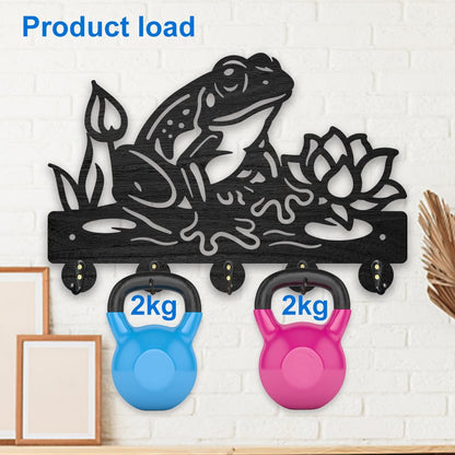 MAYJOYDIY Wooden Frog Lotus Flower Coat Hooks Summer Pond Key Holder for Wall 11.8×7.9inch Decorative Wall Hooks for Hanging with 5 Alloy Hooks for Entryway Kitchen Office Gift