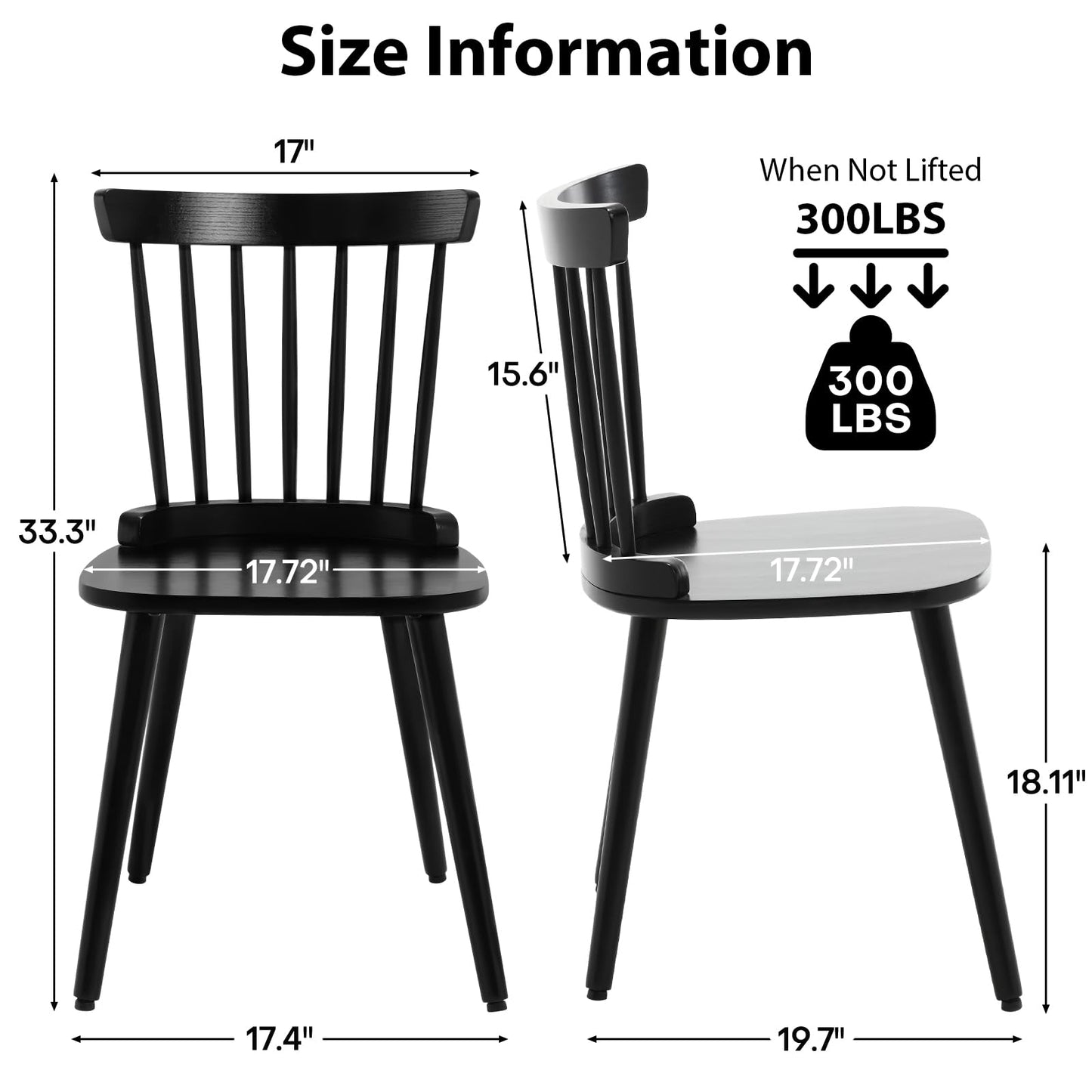 WOOW DEPOT Black Dining Chairs Set of 2, Farmhouse Windsor Spindle Back
