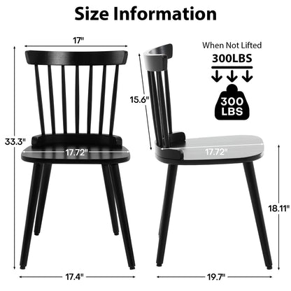 WOOW DEPOT Black Dining Chairs Set of 2, Farmhouse Windsor Spindle Back