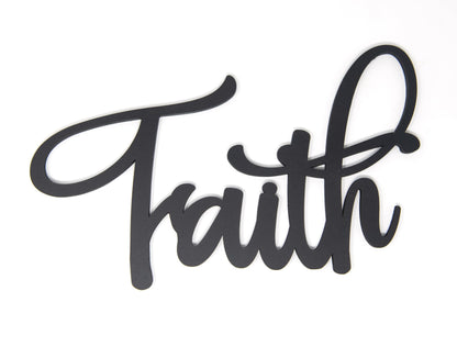 The Acrylic Place Black Wooden Word Script Cutout Sign for Home Decor (Faith)
