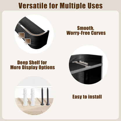 Nevsokio Coat Rack Wall Mount with Hidden Hooks, Wall Hooks with Shelf, Wall Key Holder Mount Wooden Shelf Entryway Hooks for Bedroom Bathroom for Hanging Coats Hats Bags Towels (Black, 5 Hooks)