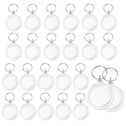 UPSTORE 25PCS 1.4inch Inner Diameter Round Clear Acrylic Blank Passport Photo Logo Image Inserts Split Keychain Keyrings Wallet Friendly Picture Snap-in Frame Key Ring for Women and Men
