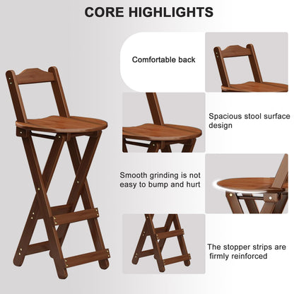 Yuxitia Folding Bar Stool Kitchen24 inch Folding Kitchen Counter Chair Portable Wooden Bar Stool Outdoor Shop Kitchen Restaurant Coffee Stool 1 (Brown)