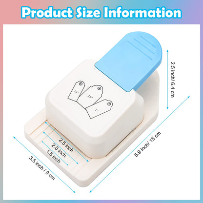 3 in 1 Craft Tag Punch, Windspeed 1.5/2/ 2.5 Inches Tag Shaped Paper Puncher Craft Tag Punch Gift Tag Paper Puncher with Rope/Scrapbooking Cards for DIY Arts Crafts