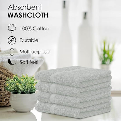Avalon Towels Cotton Washcloths 24-Pack – 12 x 12 Inch Silver Super Soft &