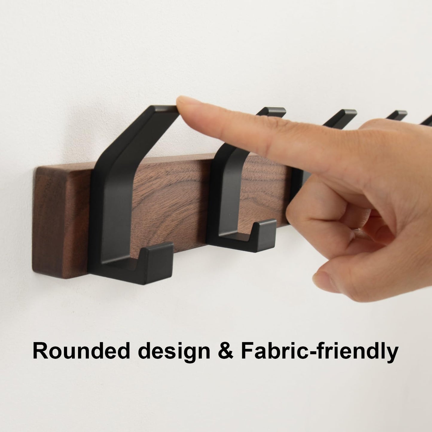 Jadorn Coat Rack Wall Mount - 16.9 Inches Coat Rack Wall Mount with 5 Hooks Walnut Wood Coat Hooks Wall Mounted Rustproof Coat Hanger Black Aluminum Wall Hooks for Hanging Coat Hat Backpack Key