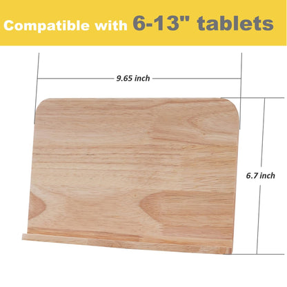 MTWhirldy Adjustable Wood ipad Stand for Desk, Foldable Multi-Angle Tablet Holder Stand Compatible with ipad pro 12.9,Mini, Air, Kindle, Tab,E-Reader 6-13" Tablet and Phone (Rubberwood)