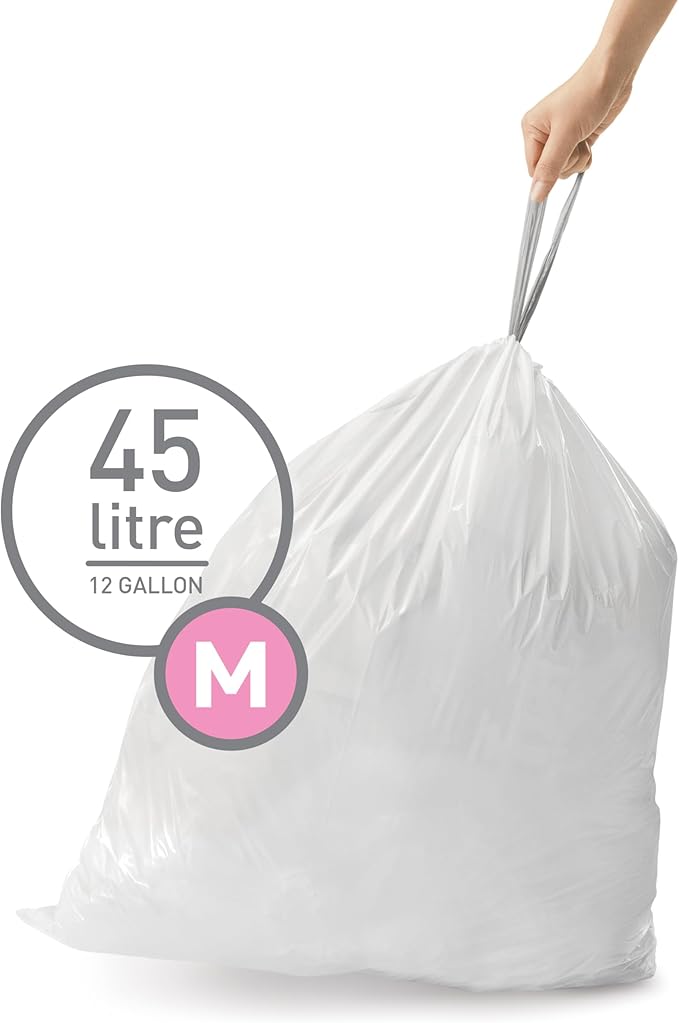 simplehuman Code M 200 Count, Dispenser Pack Custom Fit Liners, Drawstring