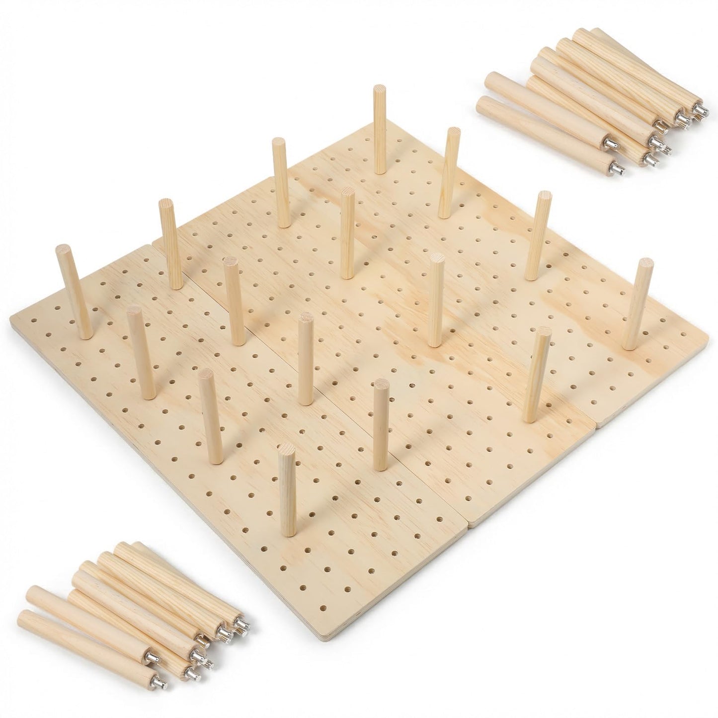 Afcabakila 3Pcs Wood Pegboard Drawer Organizer with 32 Pegs Wooden Peg Board System for Kitchen Dishes Plate 17 x 5.91 in Natural Wood Color