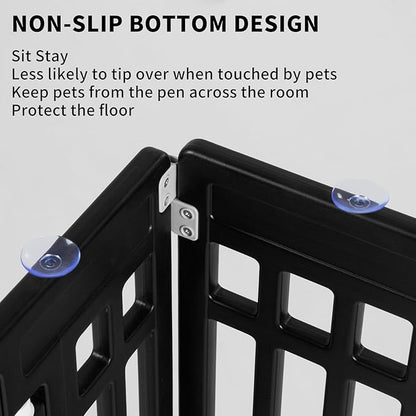 Pet Playpen Foldable Gate for Dogs Heavy Plastic Puppy Exercise Pen Small Pets Fence Puppies Folding Cage 4 Panels for Puppies and Small Dogs House Black (33.5x33.5 Inches)