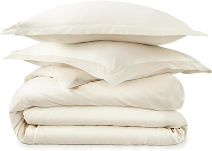 100% Organic Cotton Duvet Cover Queen Size - Naturally Soft Lightweight & Cooling Duvet Cover Set with Decorative Shams - Premium GOTS Certified 300 Thread Count Sateen Weave (Natural, Queen)