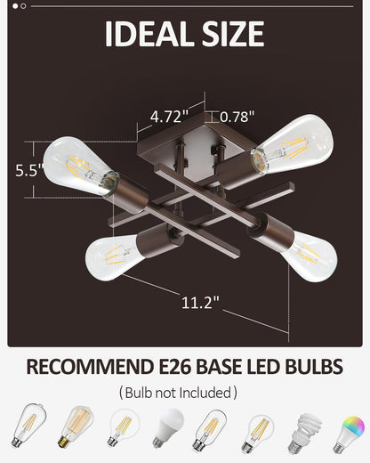 Eidonta 4-Light Semi Flush Mount Ceiling Light, Oil-Rubbed Bronze, Metal, 2 Pack