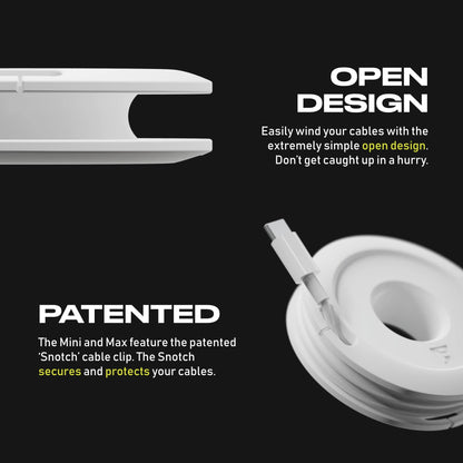 Side Winder Mini and Max Headphone, Earbud and Charging Cable Winder and Organizer Perfect for Wrapping Earbuds and Cords for Travel and Organization 2-Pack (White, Max)