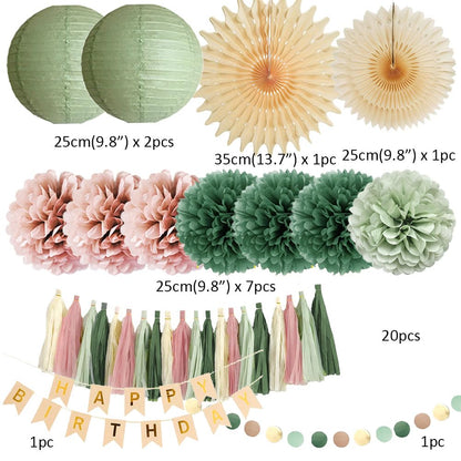 Sage Green and Pink Birthday Decorations Dusty Rose and Sage Green Happy Birthday Decor Retro Olive Sage Green and Dusty Pink Birthday Decorations for Women Girls with Tassel Garland Banner Beige Gold