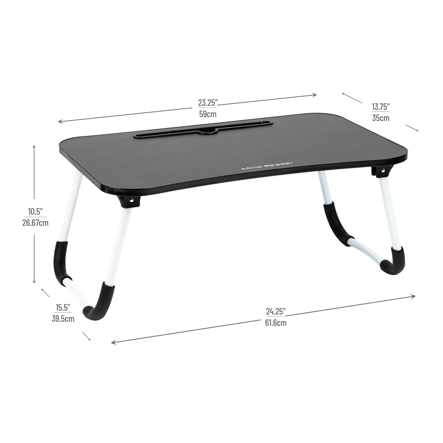 Mind Reader Lap Desk Laptop Stand with Folding Legs, Portable Bed Tray Table for Laptop, Breakfast, Reading, Crafts, MDF, Black