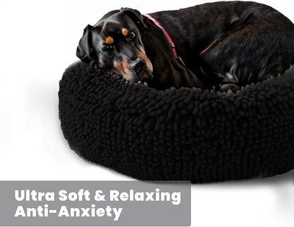 Muddy Mat®Cloud K-9 Bed for Dogs & Cats, Soft & Relaxing Donut Dog Bed, Chenille Material, Removable Cover, Washable & Dryer Safe–Black Medium(35'x35')