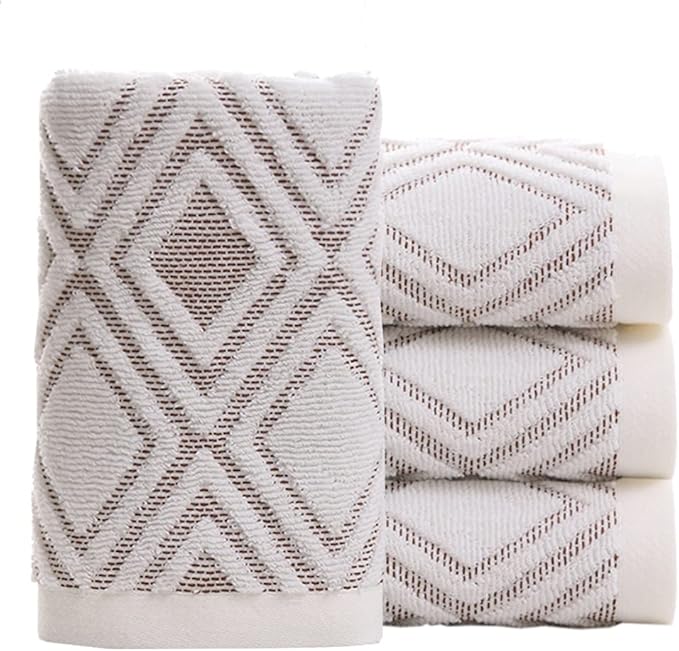 Pidada Hand Towels Set of 4 Diamond Pattern 100% Cotton Absorbent Soft