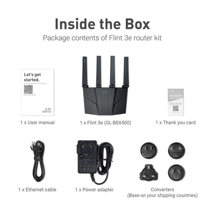 GL.iNet GL-BE6500 (Flint 3e) WiFi 7 Router, High-Speed WiFi Router for Wireless Internet w/VPN, 5 x 2.5G Ethernet Port for Fiber Optic Modem, Long Range Large Home, Business & Gaming Computer Routers