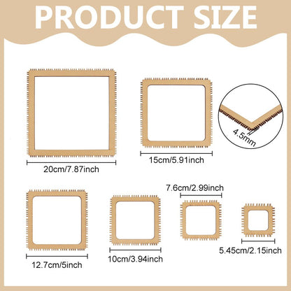 BENECREAT 6 Sizes Poplar Wood Weaving Loom Kit, Square DIY Weaving Loom DIY Weaving Art Tapestry Loom for Hanging Decor Woven Tapestry Knitted Crafts Making, 4.5mm Thick
