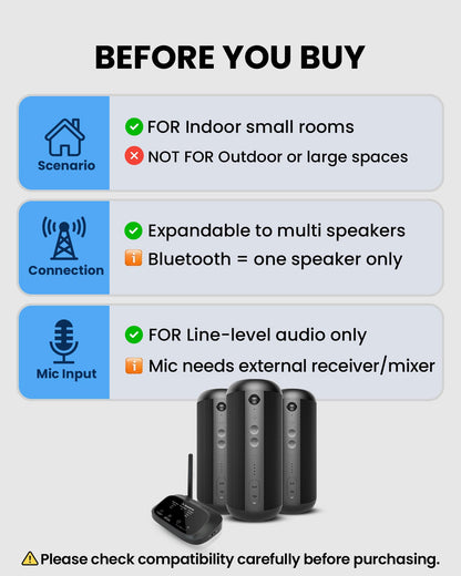 Avantree Harmony 2 – Multi-Room Wireless Speaker System with Bluetooth & Wired Inputs, Easy Setup, Expandable, 30ms Low-Latency Sync for Whole-Home, Meeting Rooms & Small Indoor Events