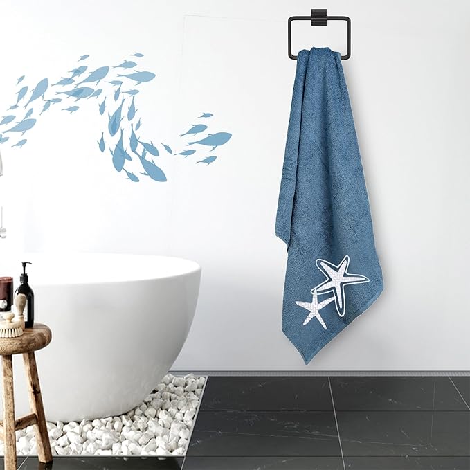 3Pcs Nautical Hand Towels Cotton Embroidered Bathroom Towels Anchor Starfish