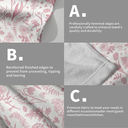 Spring Floral Hand Towels for Bathroom Set of 2 Pink White Flower Leaves