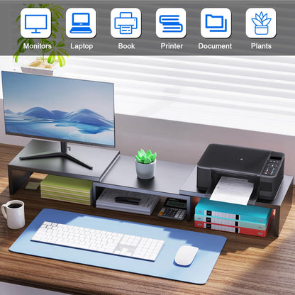 OUTIOE Dual Monitor Stand for Desk, Metal Computer Stand, Desk Shelf Riser,Desktop Organizer for Home and Office Use (Black)