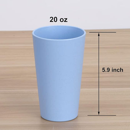 Wheat Straw Unbreakable Cup | 20 oz Reusable Water Drinking Glasses Sets of 5 | Lightweight Tumbler for Kitchen Outdoor | Dishwasher Safe, BPA Free and Eco friendly (20 oz, 5 Color_A)