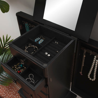 Powell Ebony Jewelry Armoire, Distressed Ebony Black; Black Lining
