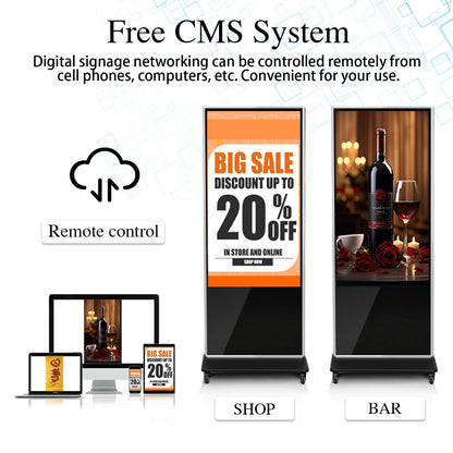 KEINONE 55" 4K LCD Touchscreen Digital Signage Display, Indoor Floor Standing Advertising Kiosk, Commercial Digital Signage Player, HDMI WiFi Bluetooth Input Auto AD Player, 4+32GB Android 14.0 Black