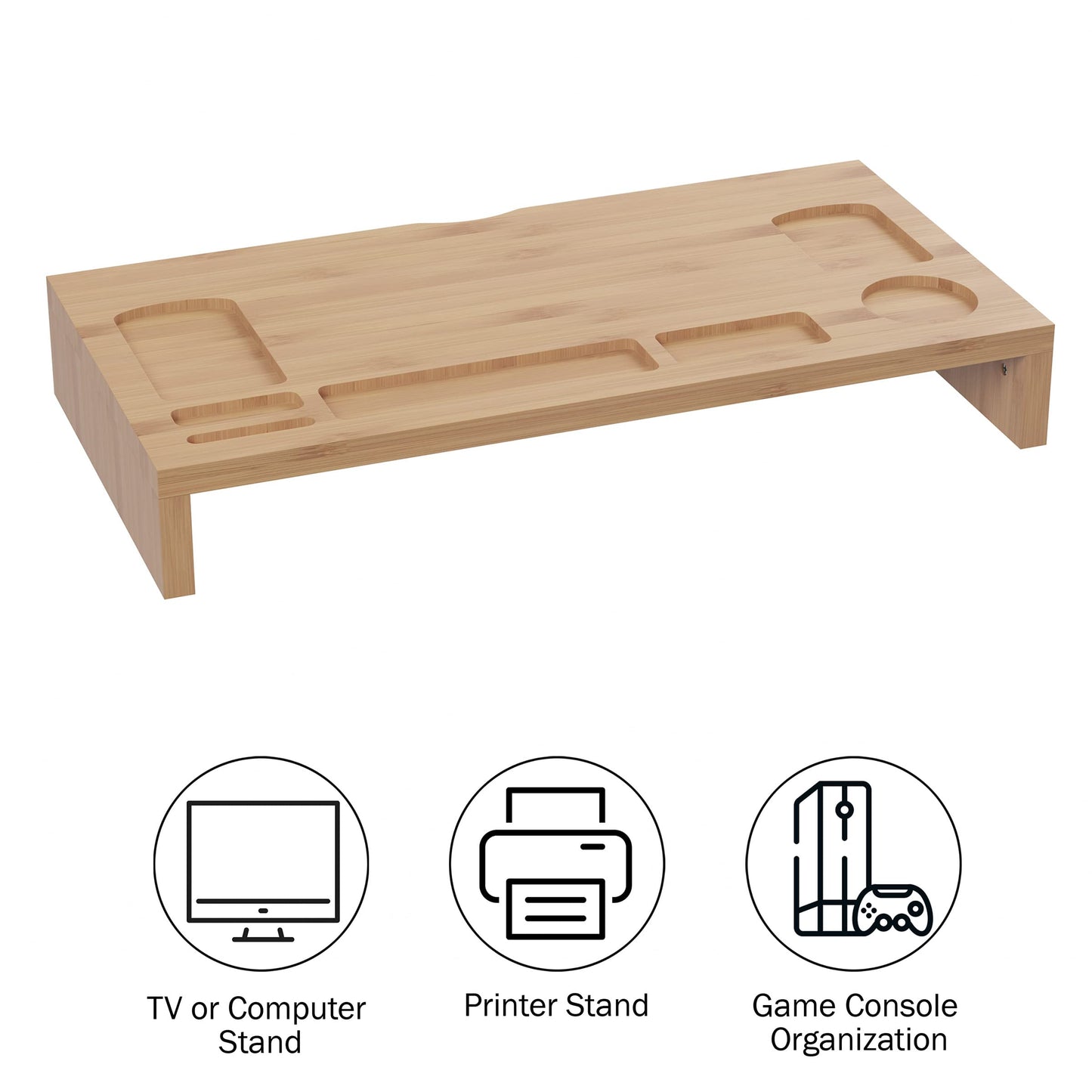 Lavish Home Bamboo Monitor Riser Set – 2-Pack Wooden Laptop Stand and PC Computer Shelf Set for Home, Office, or Dorm Rooms – Office Accessories