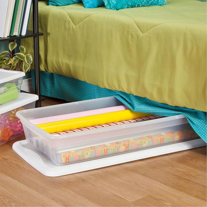 Sterilite 12-Pack 41 Quart Storage Box, Stackable Clear Plastic Bins with Snap-On Lids - Heavy-Duty Organizing Containers for Closet, Bathroom, and Office
