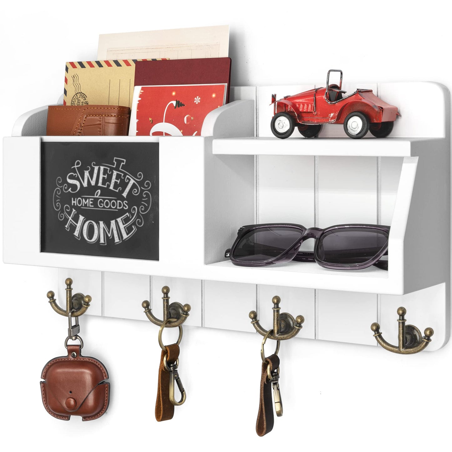 Rebee Vision Key and Mail Organizer Wall Mount - Decorative White Key Holder for Wall – Rustic Home Decor