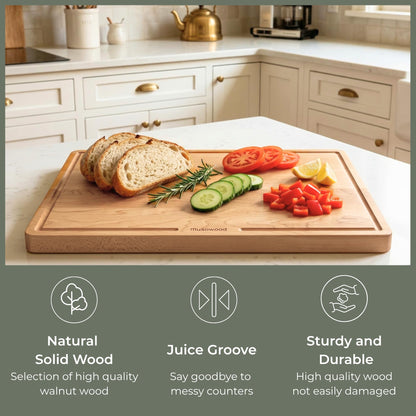 muso wood Maple Wood Cutting Board 18"x12" - 1" Thick, Wooden Kitchen Chopping Board with U-Shaped Juice Groove & Handle, Heavy Duty Cutting Board for Vegetables, Meat, Fruits
