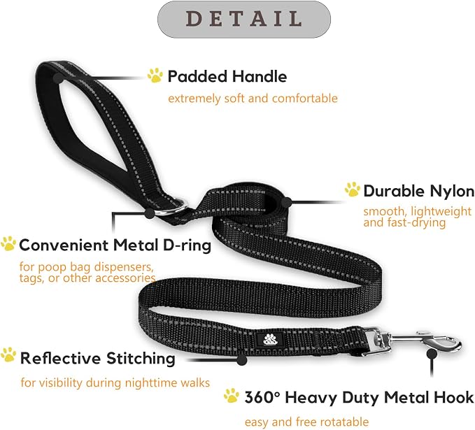 FURRYFECTION Reflective Dog Collar and Leash Set With Quick Release Buckle, Padded Neoprene Adjustable Nylon for Small Medium and Large Dogs (Medium Collar+5FT Leash, Black)