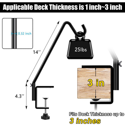 FEED GARDEN 2 Pack 14 Inch Deck Hook, Deck Bird Feeder Hanger, Applicable Deck Thickness 1 Inch-3 Inch