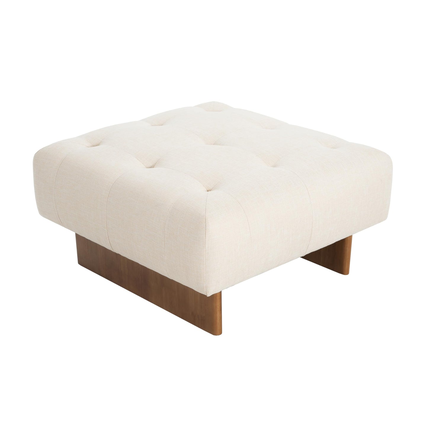 Christopher Knight Home Yvone Modern Upholstered Ottoman Coffee Table, Wooden Square Ottoman Foot Rest, Multipurpose Foot Stools Ottoman, Comfy Living Room Sofa Extra Seat, Beige+Brown