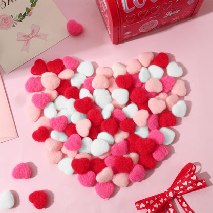 SEPGLITTER 300 Pcs Valentine's Day Heart Pom Poms, Pink Red Pompoms Mini Heart Shape Fluffy Balls for Valentine DIY Garland Crafts Wedding Party Decorations