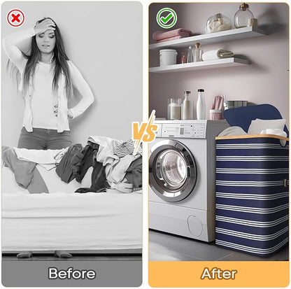 BALEINE Laundry Hamper with Lid, Tall Laundry Baskets with Bamboo Pull Handles