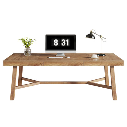 Tribesigns 71-Inch Executive Desk, Farmhouse Office Computer Desk with Sturdy Leg Structure, Rectangular Writing Table Business Furniture for Home Office, Natural