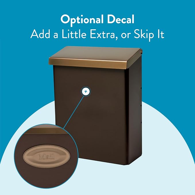 Architectural Mailboxes Designer Locking Wall Mount Mailbox, Bronze, Medium | Galvanized steel build with a concealed lock and key drop box and weather-resistant outdoor construction.
